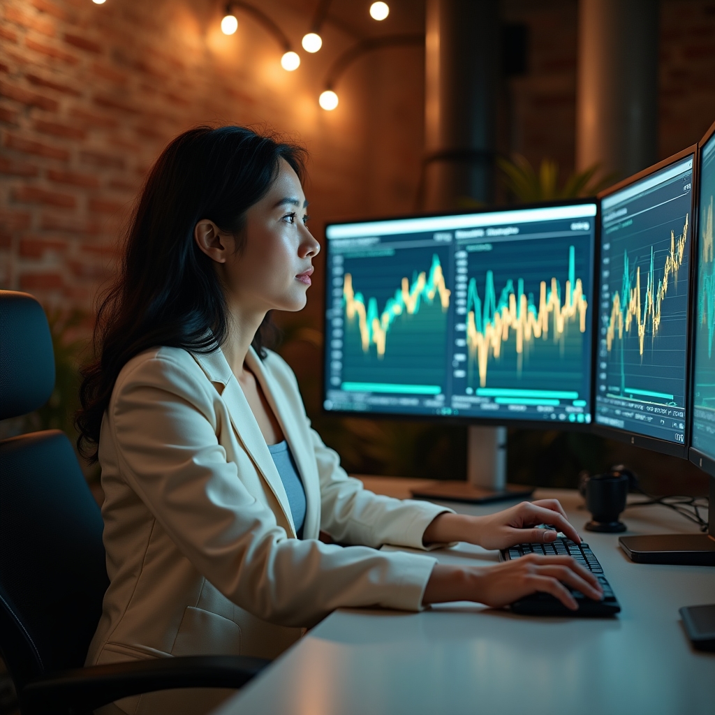 Analyst reviewing API uptime and latency dashboards on multiple monitors
