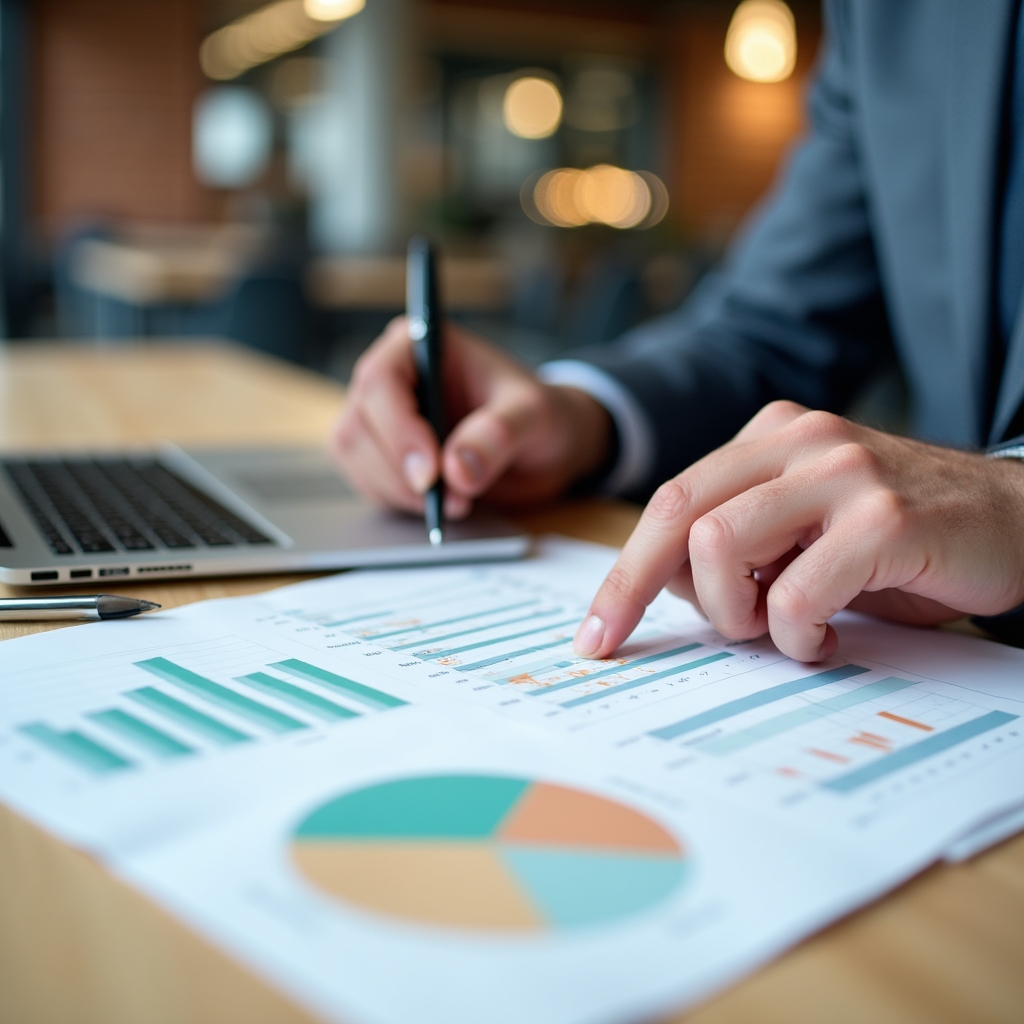 Hands reviewing a printed reliability report alongside a laptop showing charts